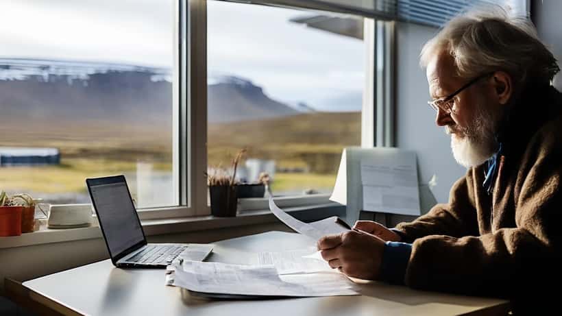 Sjúklingur og læknir á heilsugæslustöð á Íslandi yfirfara sjúkraskjöl saman