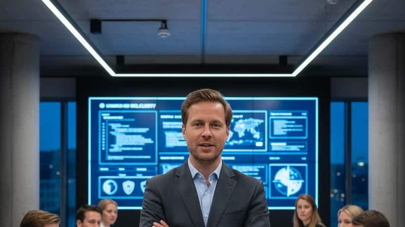 Dansk IT-sikkerhedskonsulent analyserer cybertrusler på skærm i et moderne kontor i København