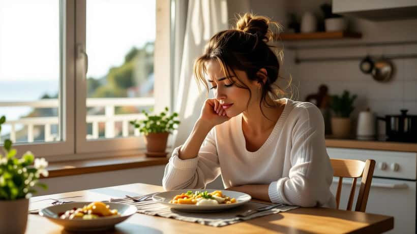 Femme souffrant d'une intoxication alimentaire après un repas dans une crêperie à Agde, consultation médicale recommandée