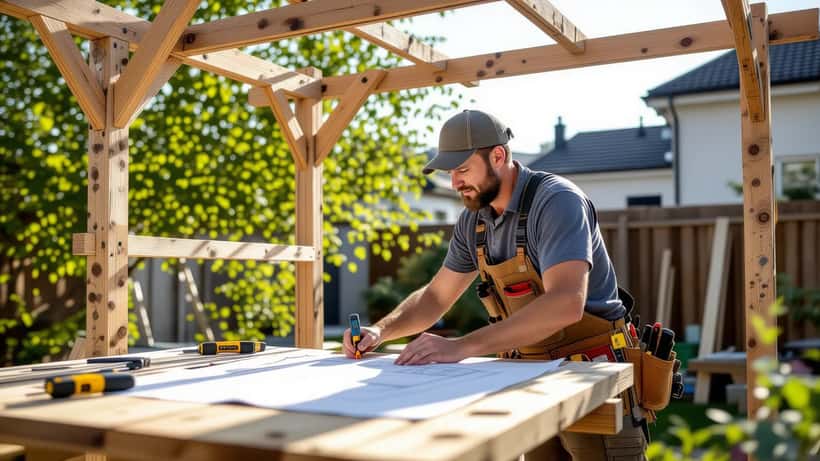 Snekker bygger pergola i norsk hage etter VM 2026-inspirasjon