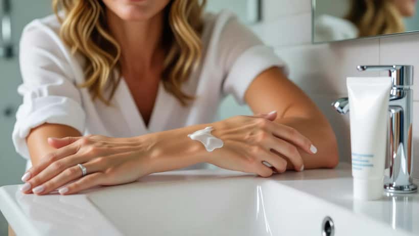 Person applicerar återfuktande kräm mot eksem på underarm 2026