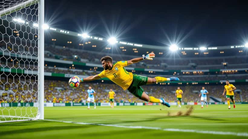 Goleiro Santiago Rochet em ação em estádio brasileiro em 2026