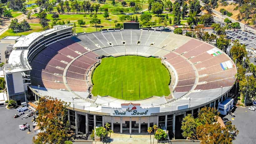 Aerial view of the Rose Bowl stadium in Pasadena California, an iconic American football venue