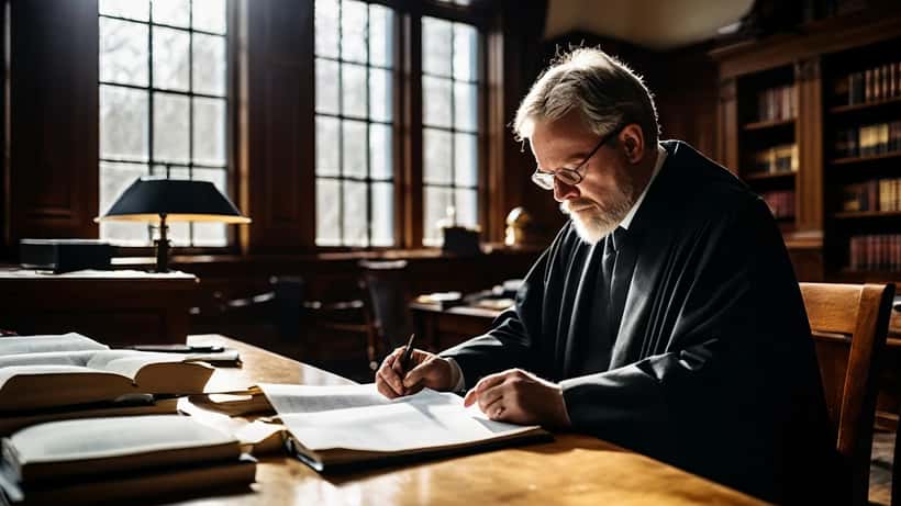 Norsk forsvarsadvokat gjennomgår saksdokumenter i en rettsal i Oslo