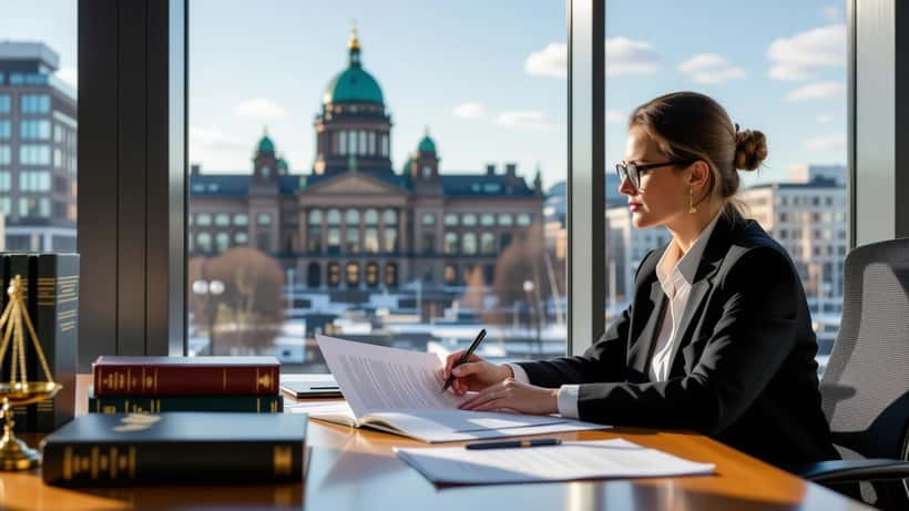 Suomalainen lakimies tutkii perustuslakidokumentteja Helsingin toimistossa