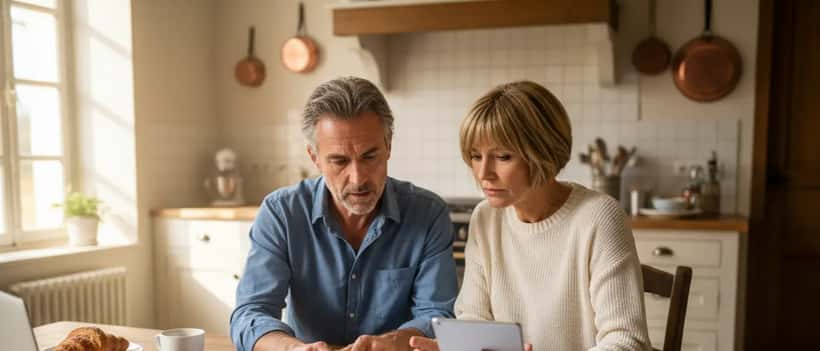 Couple français consultant leur conseiller en gestion de patrimoine face à la crise Iran-Israël