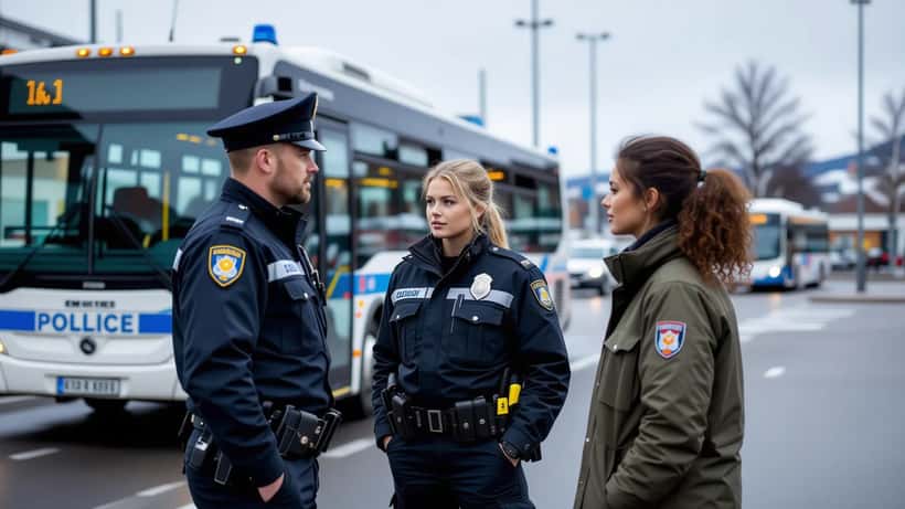 Oslo-buss på holdeplass i Oslo sentrum, rødfarget Unibuss