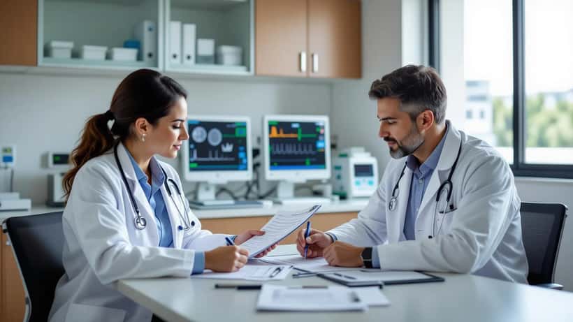 Médico oncologista em consulta com paciente em clínica de câncer no Brasil