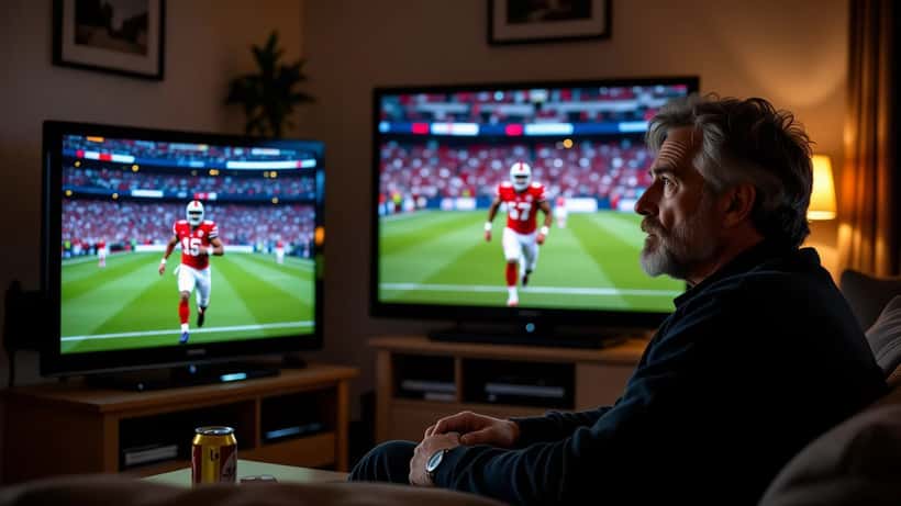Supporter français stressé regardant France-Paraguay à la télévision la nuit