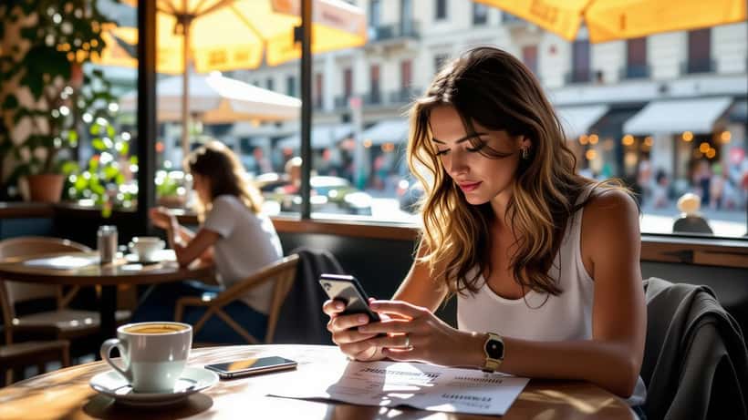 Donna frustrata a Torino con smartphone che mostra errore rimborso biglietti concerto estate 2026