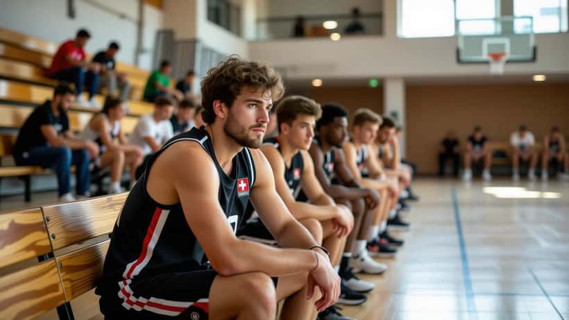 Joueur de basketball amateur suisse stressé avant une compétition