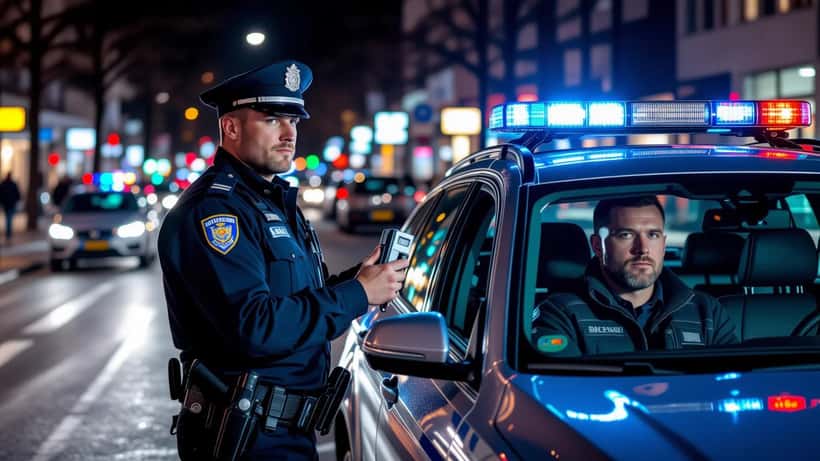 Polizeikontrolle mit Alkohol-Atemtest nach dem Oktoberfest 2026 in München