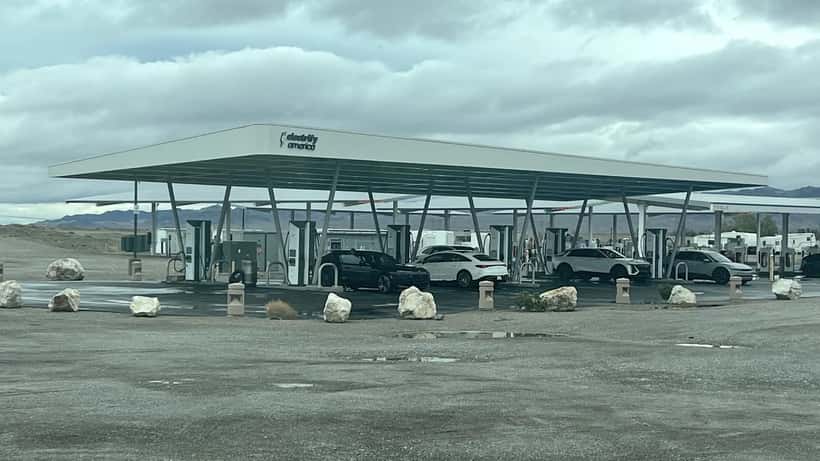 Electrify America electric vehicle charging station in Baker, California