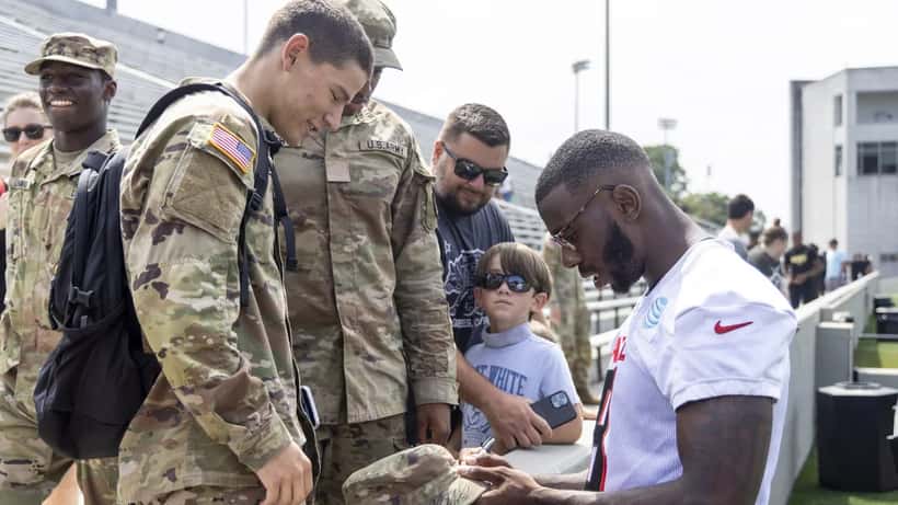 Atlanta Falcons NFL players during team visit to West Point Military Academy