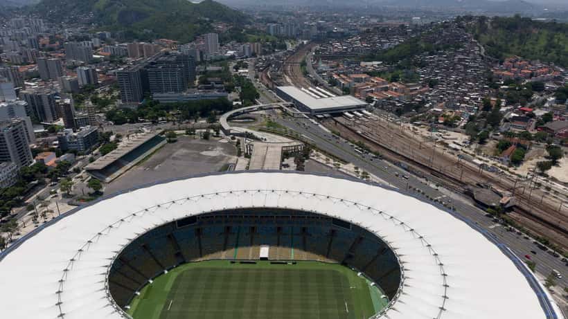 Vista aérea do estádio do Maracanã, no Rio de Janeiro, palco da meia-final entre Fluminense e Palmeiras
