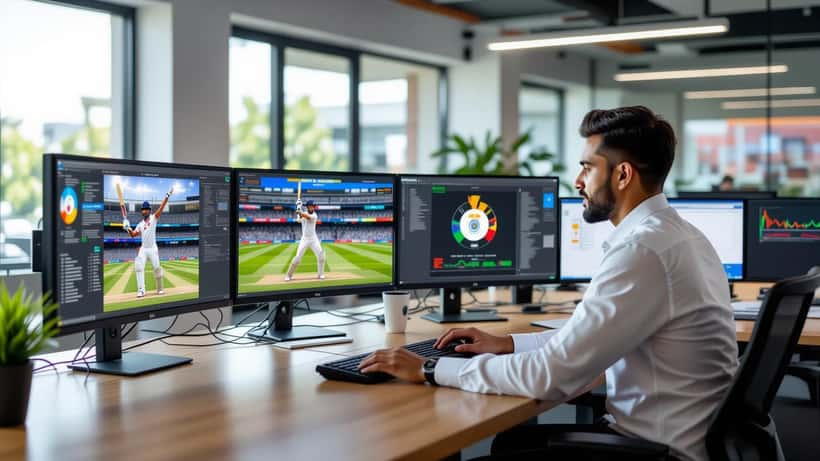 Sports analyst reviewing India vs England cricket match data