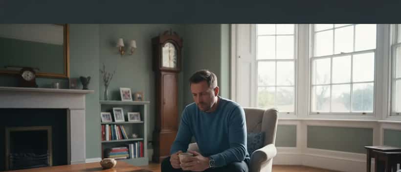 Man sitting quietly at home looking pensive, representing mental health reflection