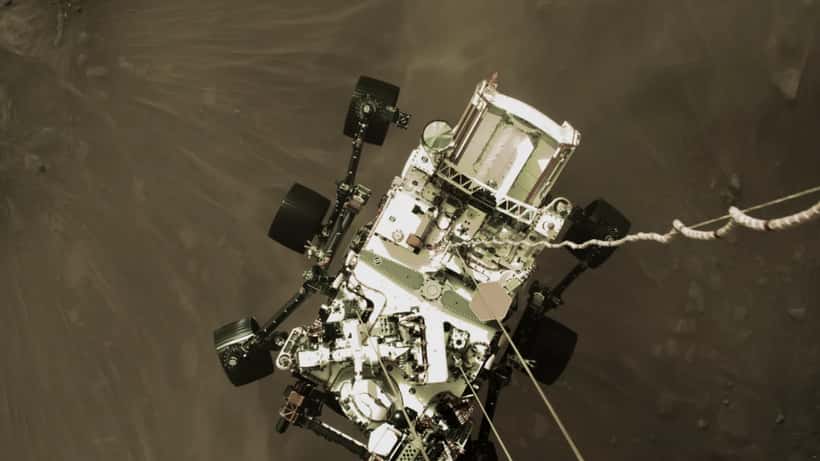 NASA's Perseverance rover descending to Mars surface via Sky Crane system