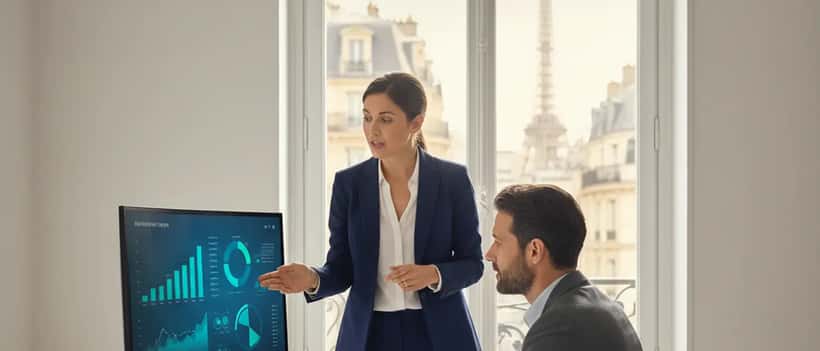 Conseiller financier français analysant des graphiques d'investissement dans l'énergie hydrogène