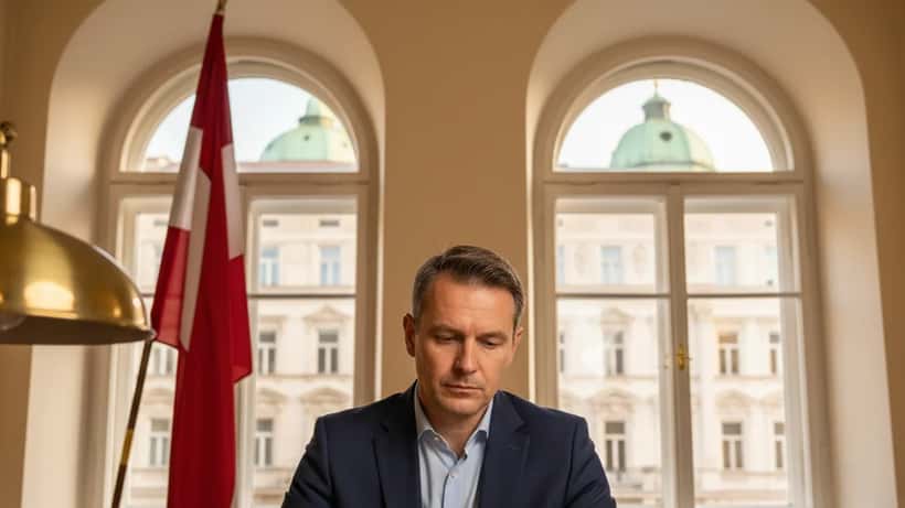 Österreichischer Rechtsanwalt prüft Arbeitsrecht-Dokumente in einem Wiener Büro 2026