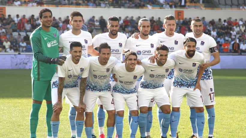 Trabzonspor football players lined up before a Süper Lig match