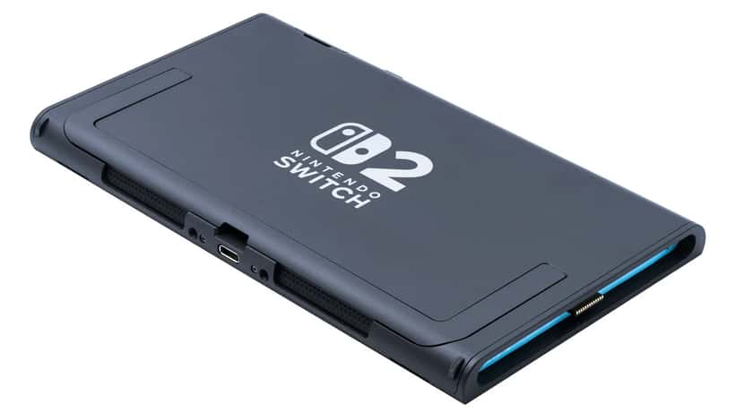 Console Nintendo Switch 2 posée sur une surface, vue avant droite
