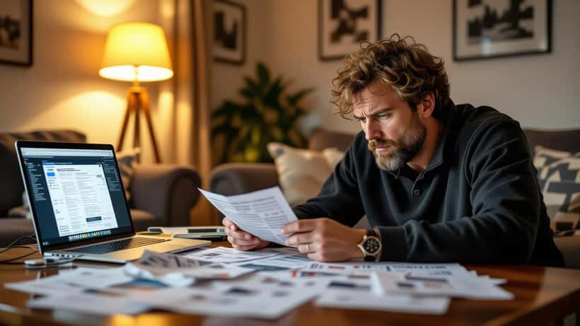 UK fan reviewing betting documents and laptop after World Cup 2026 team eliminations