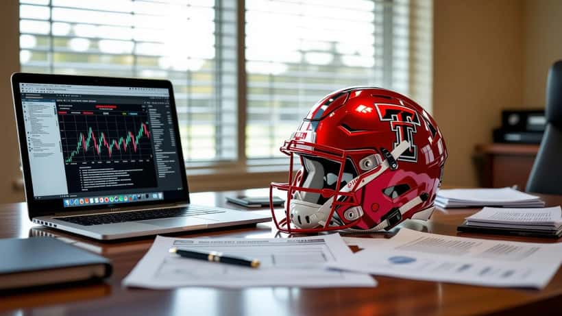 Sports attorney reviewing NCAA legal documents and gambling addiction research in a law office