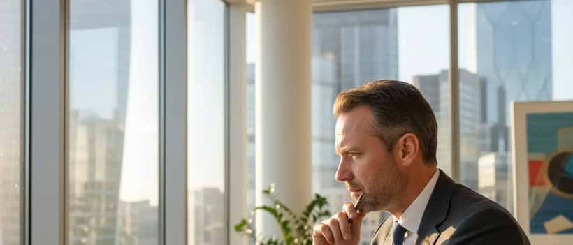 UK professional reviewing AI stock charts on laptop in London office