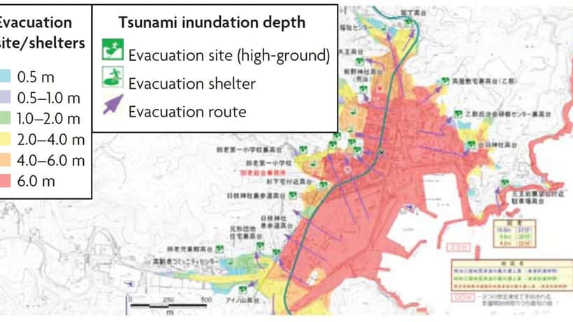 Mapa de riesgo de tsunami de Miyako, prefectura de Iwate, Japón