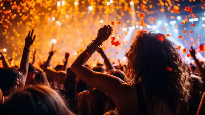 Jeune femme portant des bouchons d'oreilles lors d'un festival de musique en plein air à Montréal