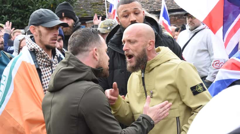 Danny Tommo speaking at a Southampton Patriots protest, the far-right activist arrested after slashing a Channel rescue dinghy in September 2026