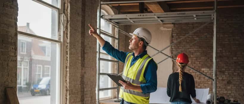 Nederlandse bouwkundig inspecteur inspecteert de structuur van een huis
