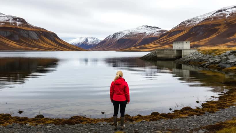 Rekordlav magasinfylling ved norsk vannkraftmagasin med eksponert fjellgrunn og tørkede mudflats