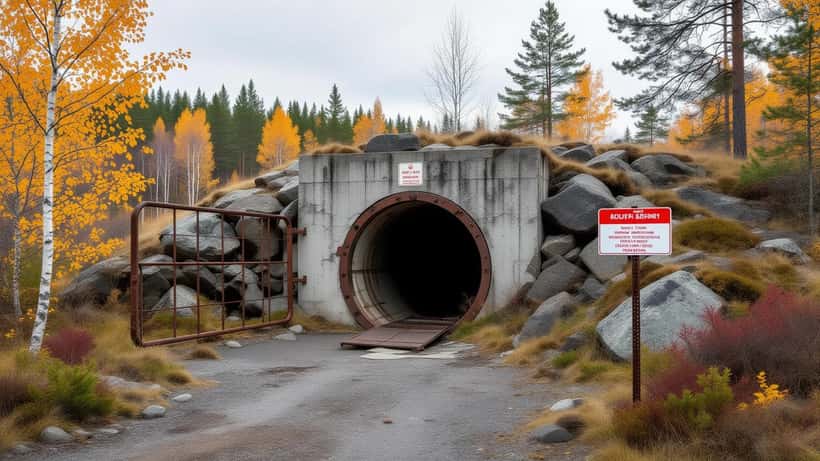 Nedlagt gruvesjakt i Holtålen med advarselsskilt og betongdeksel, Trøndelag Norge