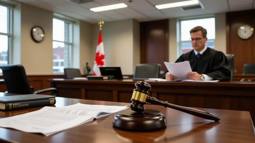 Judge's gavel on courtroom desk with legal documents — Newfoundland impaired driving sentencing hearing 2026