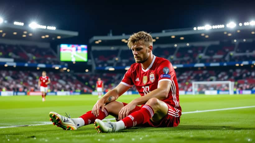 Norsk fotballspiller sitter på gresset på Åråsen Stadion etter europatap, mental belastning og restitusjon