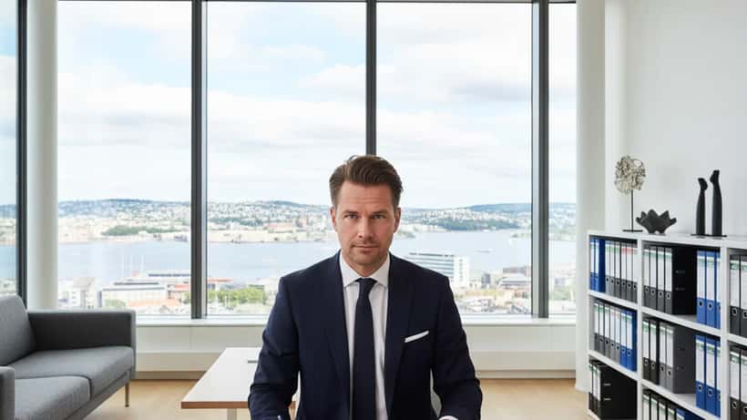 Norsk advokat gjennomgår saksdokumenter i et Oslo-kontor under rettssaken i 2026
