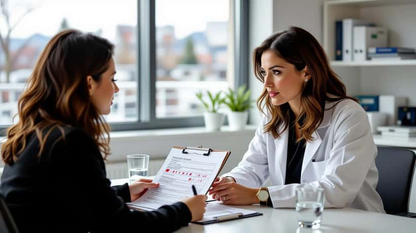 Patient reviewing cortisol blood test results with physician in a Montreal medical clinic — adrenal insufficiency diagnosis