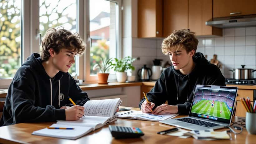 Nederlandse leerling en bijlesdocent berekenen samen fair play-strafpunten aan de keukentafel