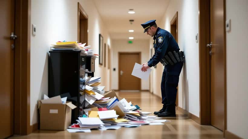 Couloir résidentiel à Lucerne avec boîte aux lettres débordante, enquête sur isolement social
