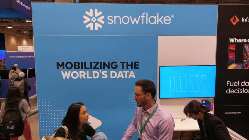 Snowflake data cloud company booth at tech conference