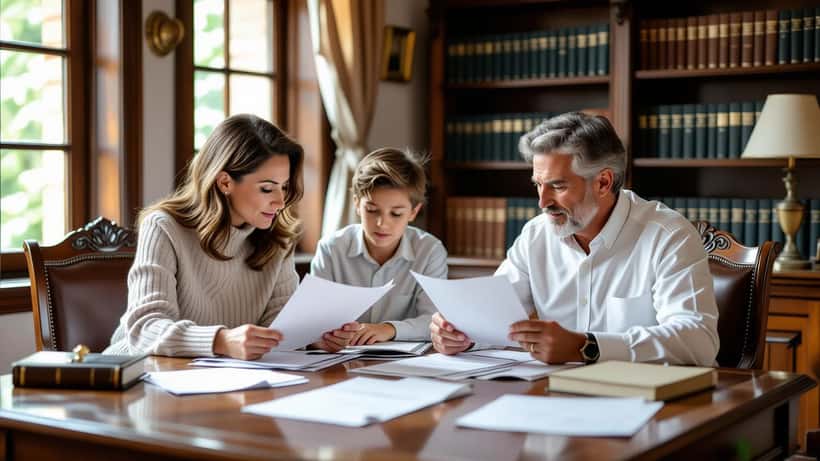 Famiglia italiana riunita nell'ufficio di un notaio per la lettura del testamento