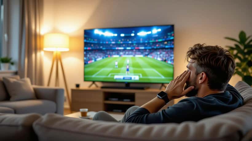 Norsk mann sitter anspent i stuen og ser Brasil mot Japan VM 2026 på TV