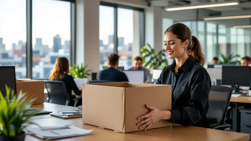 Australian office worker packing a box while reviewing long service leave entitlements