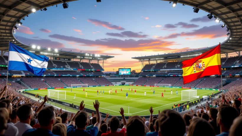 Uruguay vs Spain 2026 football friendly match at a crowded stadium