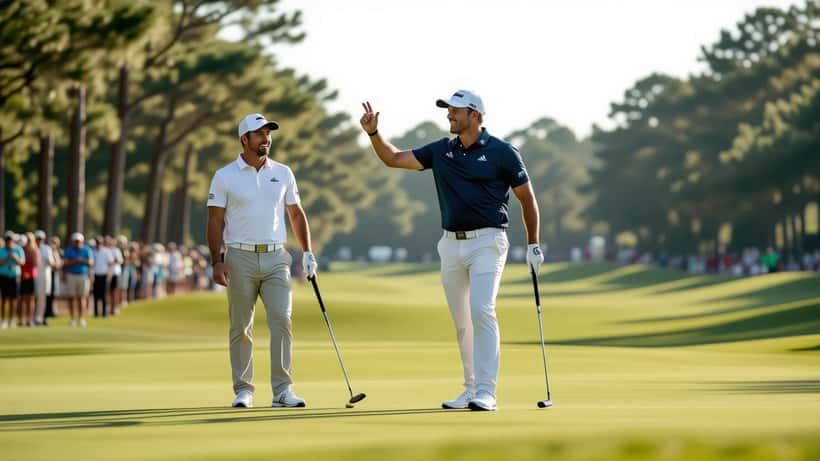 Professional golfer celebrating on championship course at PGA Tour Truist Championship 2026