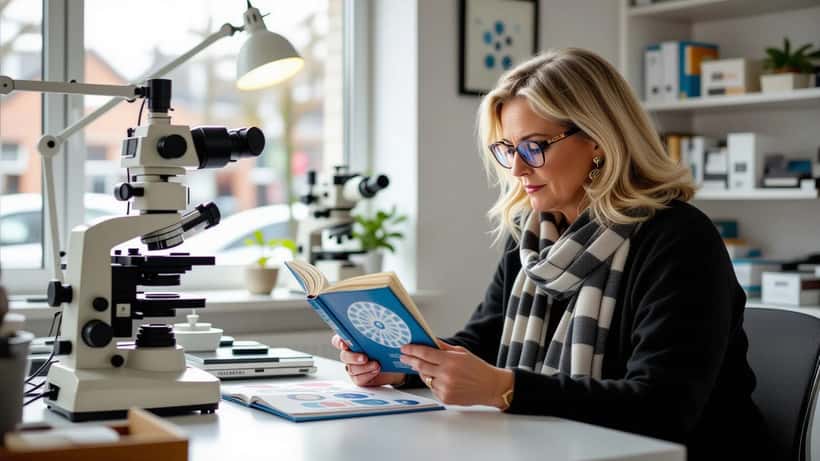 Optometrist showing a patient an Ishihara colour test plate in an opticians