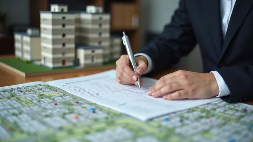Lögmaður fer yfir skipulagsáætlun og byggingartillögur á fasteignaskrifstofu