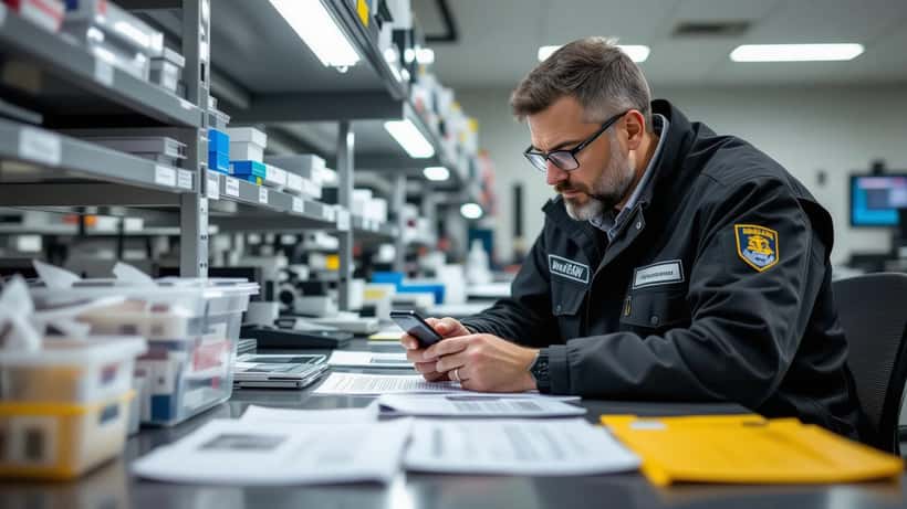 Forensischer Ermittler untersucht ein Smartphone als digitales Beweismittel in einem Berliner Kriminallabor